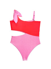 ASYMMETRIC ONE-PIECE IN PINK AND ORANGE