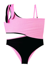 ASYMMETRIC ONE-PIECE IN BLACK & PINK