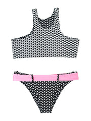 TALIA BIKINI IN BLACK & WHITE HEARTS WITH PINK