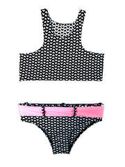 TALIA BIKINI BLACK & WHITE HEARTS WITH PINK
