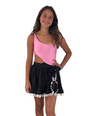 SEVILLE SKIRT COVER UP IN BLACK & WITH POMPONS