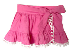 SEVILLE SKIRT COVER UP IN PINK WITH WHITE POMPONS