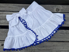 SEVILLE SKIRT IN WHITE WITH BLUE POMPONS