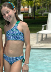 ASSYMMETRIC ONE SHOULDER BIKINI WITH GREEN FISHIES