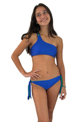 ASYMMETRIC ONE SHOULDER BIKINI IN BLUE AND EMERALD GREEN