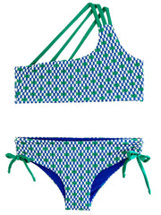 ASSYMMETRIC ONE SHOULDER BIKINI WITH GREEN FISHIES