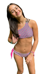 ASSYMMETRIC ONE SHOULDER BIKINI IN HOT PINK FISHIES