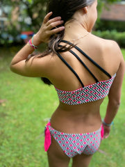 ASSYMMETRIC ONE SHOULDER BIKINI IN HOT PINK FISHIES