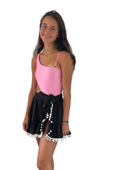 SEVILLE SKIRT COVER UP IN BLACK & WITH POMPONS