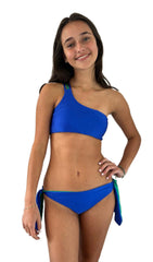 ASYMMETRIC ONE SHOULDER BIKINI IN BLUE AND EMERALD GREEN