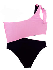 PINK AND BLACK ASYMMETRIC ONE-PIECE