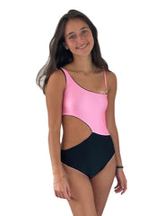 PINK AND BLACK ASYMMETRIC ONE-PIECE