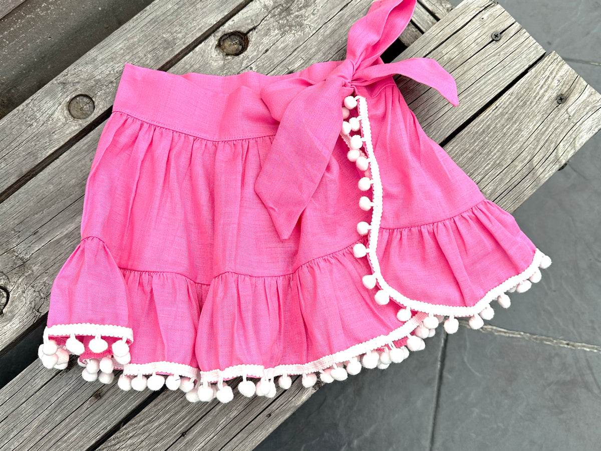 PINK SPANISH SKIRT WITH WHITE POMPOMS